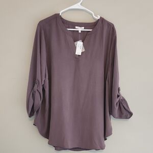 Maurices Plum Roll-Tab Tunic Blouse